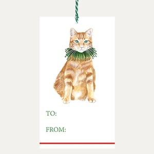 Christmas Gift Tag - Cat Gift Tag- Holiday Gift Tags -Christmas Cat- Orange Cat -Watercolor Gift Tag- Cute-Festive-Christmas Gift -Gift Wrap