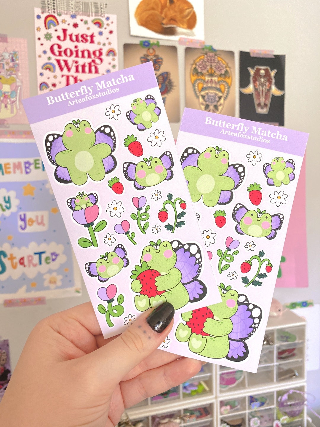 Butterfly Matcha Frog Sticker Sheet planner Journal Bujo Decco Stickers ...
