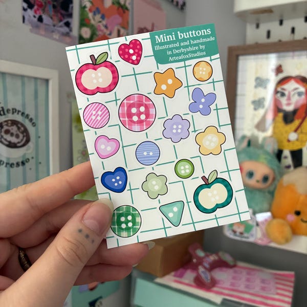 Mini botones/ linda hoja de pegatinas mate para diario, álbum de recortes y decoración.