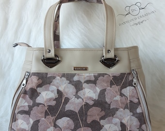 Handbag with handles, in beige skai and matching fabric, model "The Phoenix" by Chris W Design