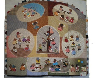 patchwork décoration murale sun bonnets en tissé japonais entièrement fait main, tissus tissé japonais,