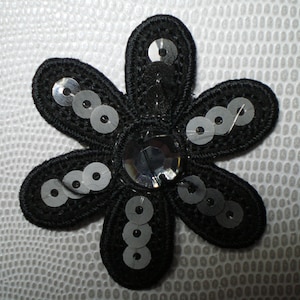 applique to stick with sequins, black flower covered with sequins,