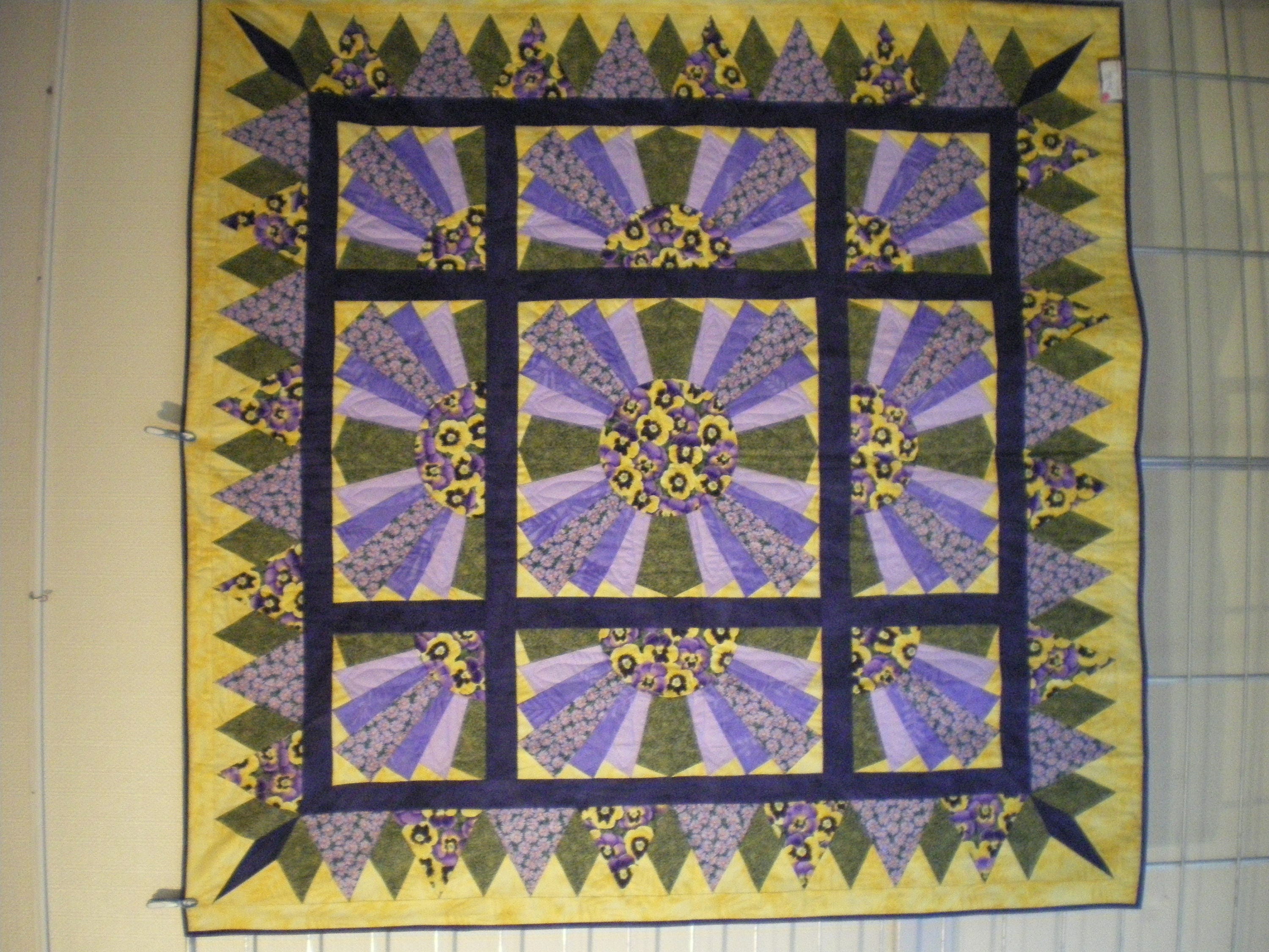 Patchwork, Plaid, Jeté de Canapé en Jaune et Violet, Courtepointe Tissu Patchwork, Fleuri,