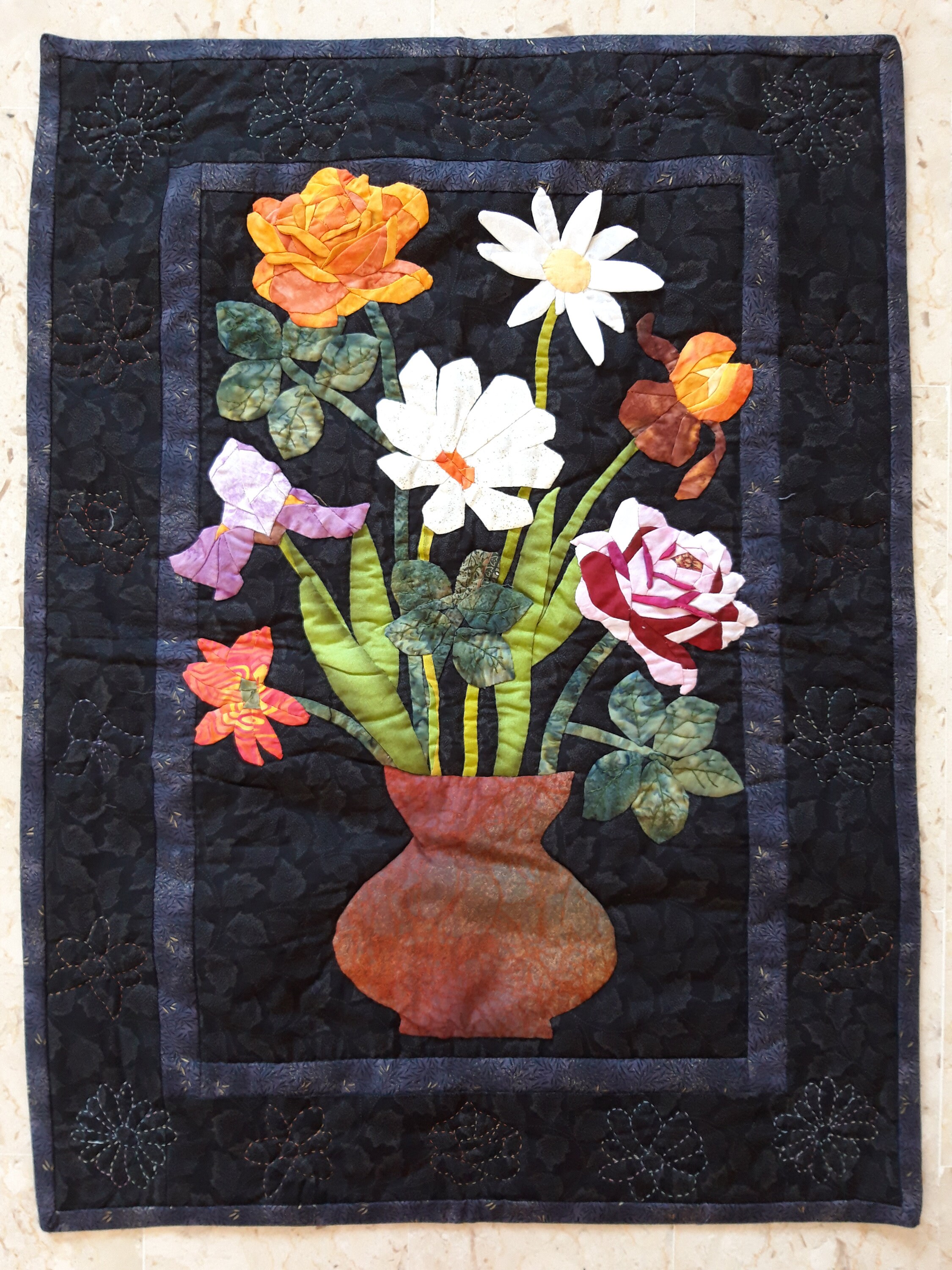 Panneau Patchwork Décoration Murale Bouquet de Fleurs