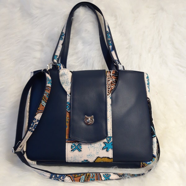 Grand sac à main multifonctions skai marine et tissu, modèle "Kayla Commuter Tote"