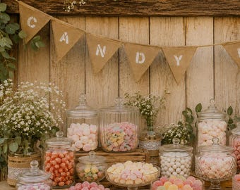 Jute Candy Bar Garland – Rustic Wedding Decoration, Candy Bar, Sweet Table