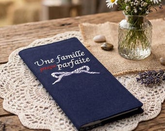 Embroidered blue cotton family record book cover – Family record book cover