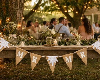 Mr & Mr jute garland – wedding decorations for men, boho wedding pennants