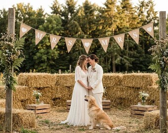 Jute wedding bunting, Mrs & Mrs, boho decoration