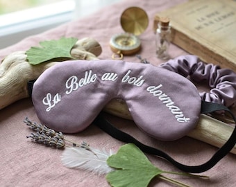 Masque de sommeil personnalisé brodé – masque de nuit satin – cadeau EVJF, anniversaire, voyage – idée cadeau femme originale