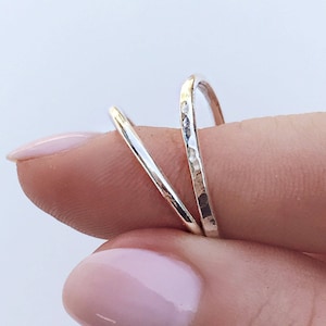 Set of Two Silver Stacking Rings | 1.3mm | 925 Sterling Silver | Handmade | Skinny | Hammered | Textured | Stackable Rings Set