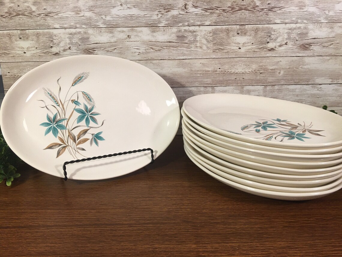 Vintage China Canadian wheat plate turquoise aqua Etsy