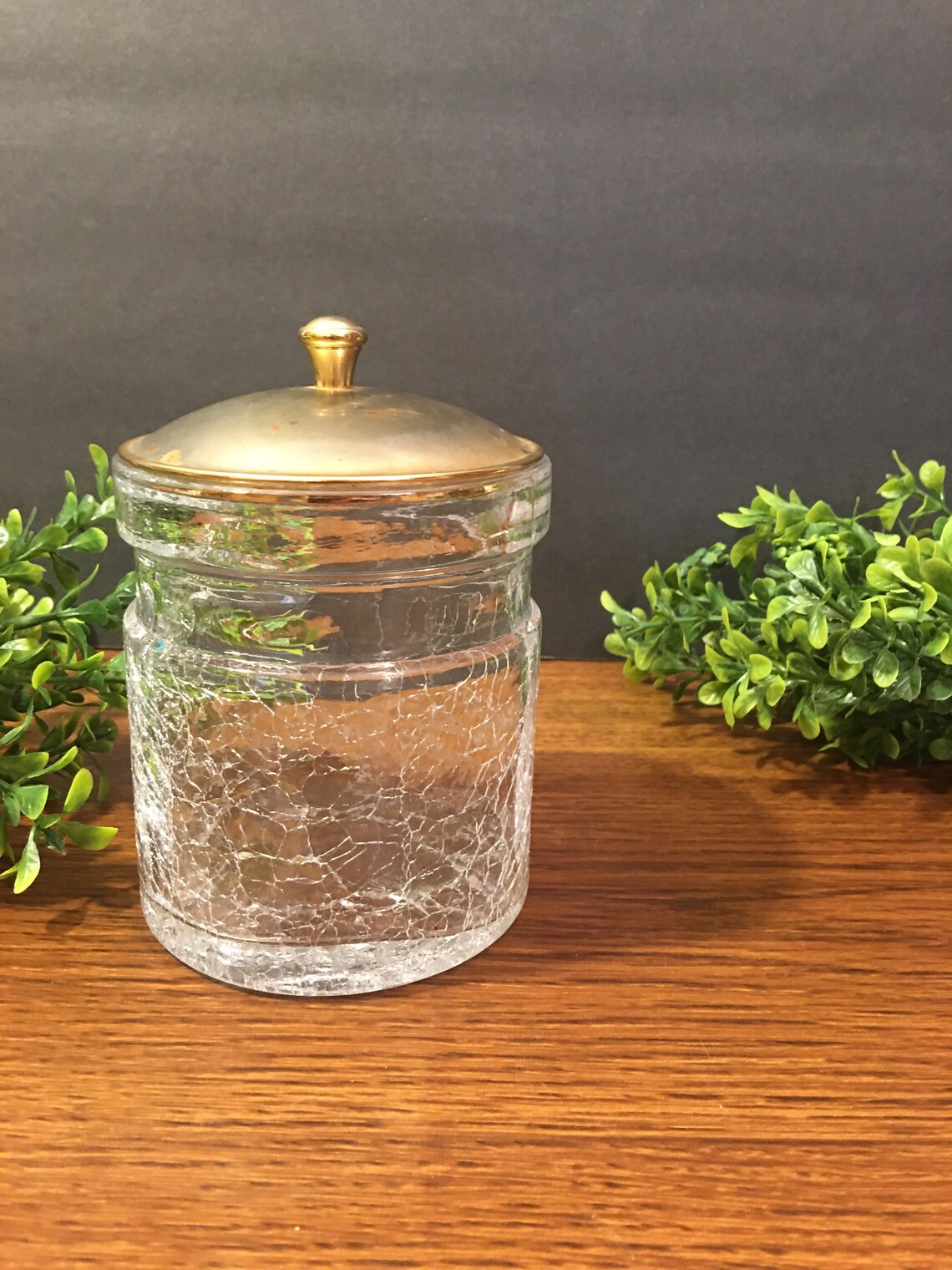 Vintage cracked clear glass jar with brass lid Etsy
