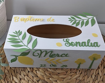 Urn tissue box, lemon and olive tree theme