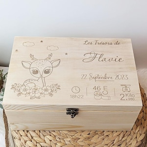Souvenir box, deer theme, birth gift, wood engraving, MONDIAL RELAIS delivery