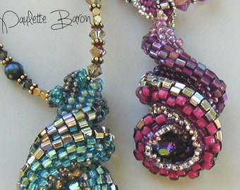 3D Beaded Spiral Necklace PDF Pattern, Totally Twisted Beadwoven Pendant, Peyote with Seedbeads, Peyote BeadWeaving Tutorial, Cellini Spiral