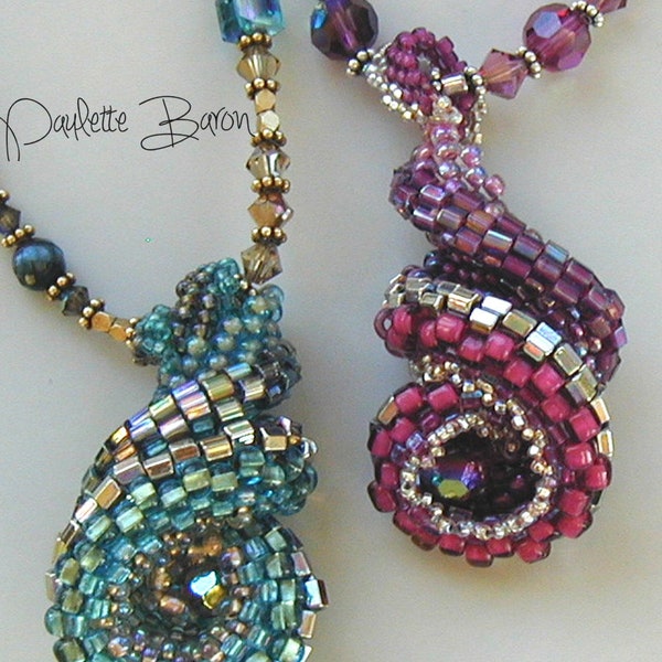 Collier 3D en spirale avec perles, motif PDF, pendentif tissé de perles totalement torsadées, peyotl avec perles de rocaille, tutoriel de tissage de perles de peyotl, spirale Cellini