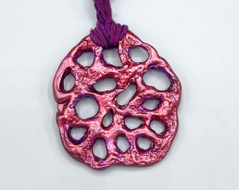 Artisan Clay Pendant Necklace Jewelry, Ex-Large Open Holes, Nature Inspired Lightweight Unique Jewelry, Artisan Sculpted by Paulette Baron