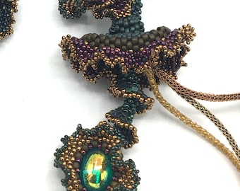 Peyote & CRAW Garden of Ruffles PDF Necklace Pattern, 3D Peyote and Right Angle Weave Beadwoven with Seedbeads, RAW Beading Tutorial