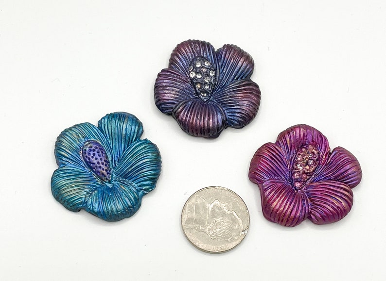 Handmade Clay Cabochon Flower for Bead Embroidery Pendant, Handmade Clay Focal Cabochon for Necklace or Bracelet, Sculpted by Paulette Baron image 2