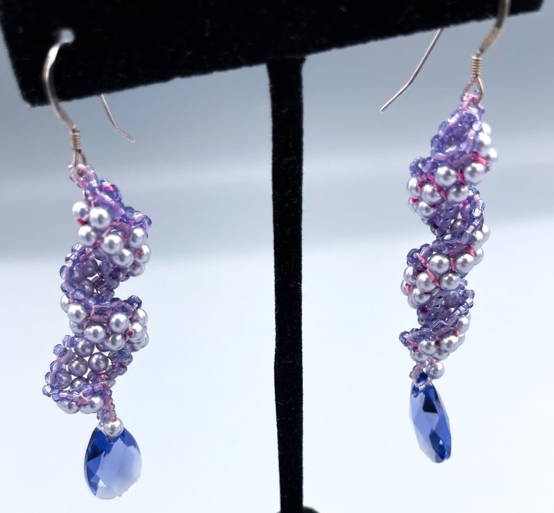 3D Spiral Peyote Pearl Earrings PDF Pattern, Treasure Trove Beaded Earrings Beadwoven, Peyote Pearls, crystals Seed beads, Bead weaving image 3