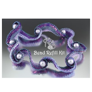 May include: A purple and blue beaded bracelet with a wavy design and pearl accents. The bracelet is a bead refill kit.