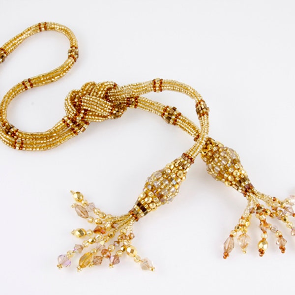 Herringbone & Peyote Empress Lariat Beading PDF Pattern, 3D Beaded Beads Necklace with Seedbeads and Fringe, Ndebele Bead weaving Tutorial