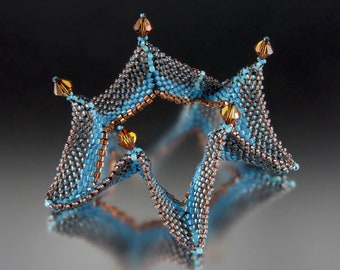 Pattern for 3D Flat Peyote Geometric Bead Weaving Bracelet Beadwoven w/Crystals & Seedbeads, Peyote BeadWeaving Tutorial by Paulette Baron