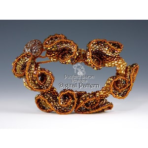 Pattern for 3D Beaded Flat Peyote Ruffled Spirals Bracelet, with Swarovski Crystals, Pearls, Seedbeads, Celinni Spiral Bead weaving Tutorial