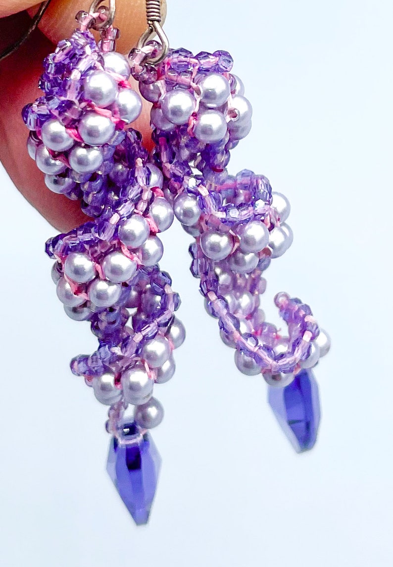 3D Spiral Peyote Pearl Earrings PDF Pattern, Treasure Trove Beaded Earrings Beadwoven, Peyote Pearls, crystals Seed beads, Bead weaving image 5