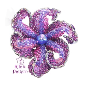 Kit for 3D Beaded Flat Peyote Pinwheel Flowers, Floral Beaded Spiral Pendant with Seedbeads and Pearls, Brooch, Peyote Bead weaving Tutorial