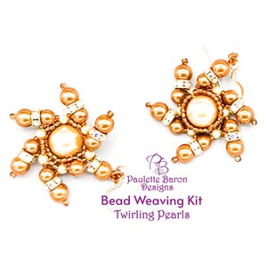 Easy Bead Weaving Kit, Beginner Peyote Stitch Earrings, Swarovski Pearl GoldEarring Kit, DIY Jewelry Making Kit, Twirling Pearls Tutorial