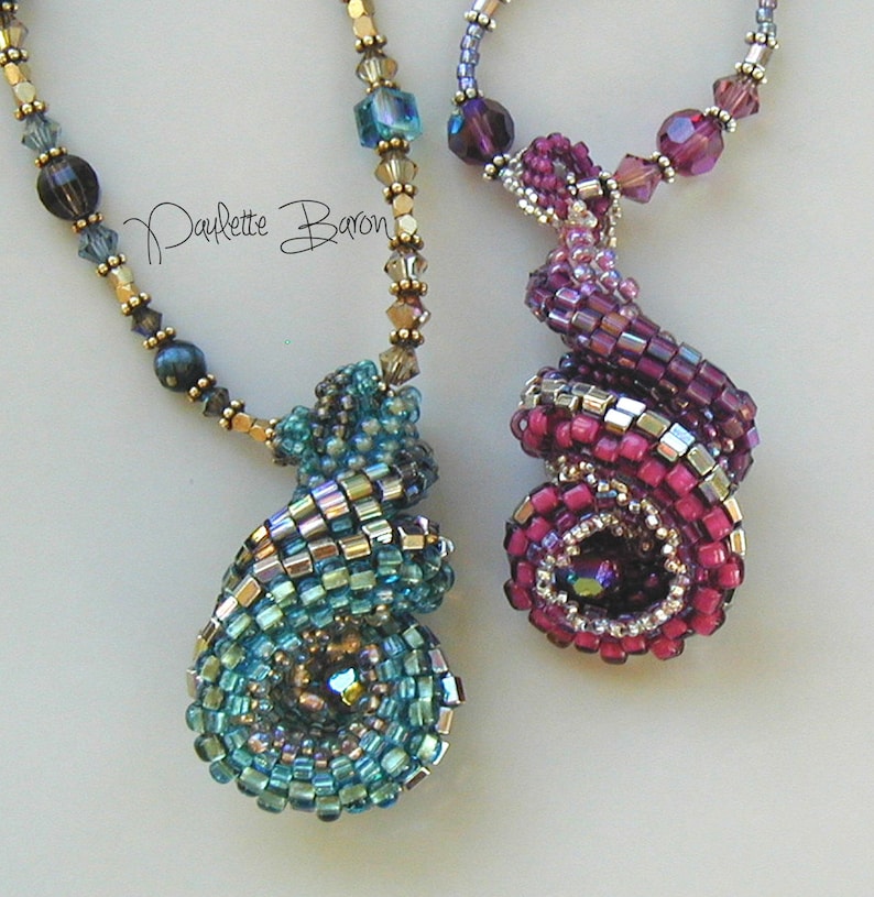 3D Beaded Spiral Necklace PDF Pattern, Totally Twisted Beadwoven Pendant, Peyote with Seedbeads, Peyote BeadWeaving Tutorial, Cellini Spiral image 1