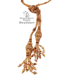 Kit Herringbone & Peyote Beaded Bead Necklace Beading, Sculptural Beaded Lariat with Delicas and Fringe, Cellini Spiral Beadweaving Tutorial