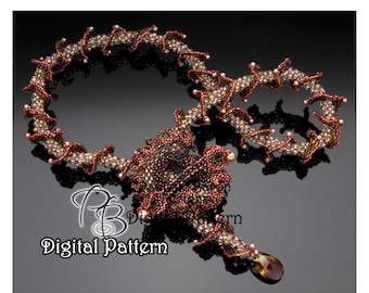 Patroon voor peyote- en RAW-ketting met ruches, Catch the Swirls 3D-peyote haaks geweven kralen geweven met rocailles, CRAW-kralentutorial