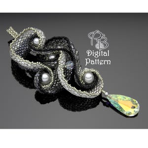 Pattern for Spiral Peyote Interlocking Spirals Pendant Beadwoven with Crystals Pearls and Seedbeads Bead weaving Tutorial Cellini Spiral