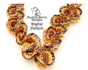 Pattern for 3D Beaded Peyote Elizabethan Ruffled Collar, Beadwoven Interlocking Spiral with Seedbead, Spiral Rope Chain, Peyote Beadweaving