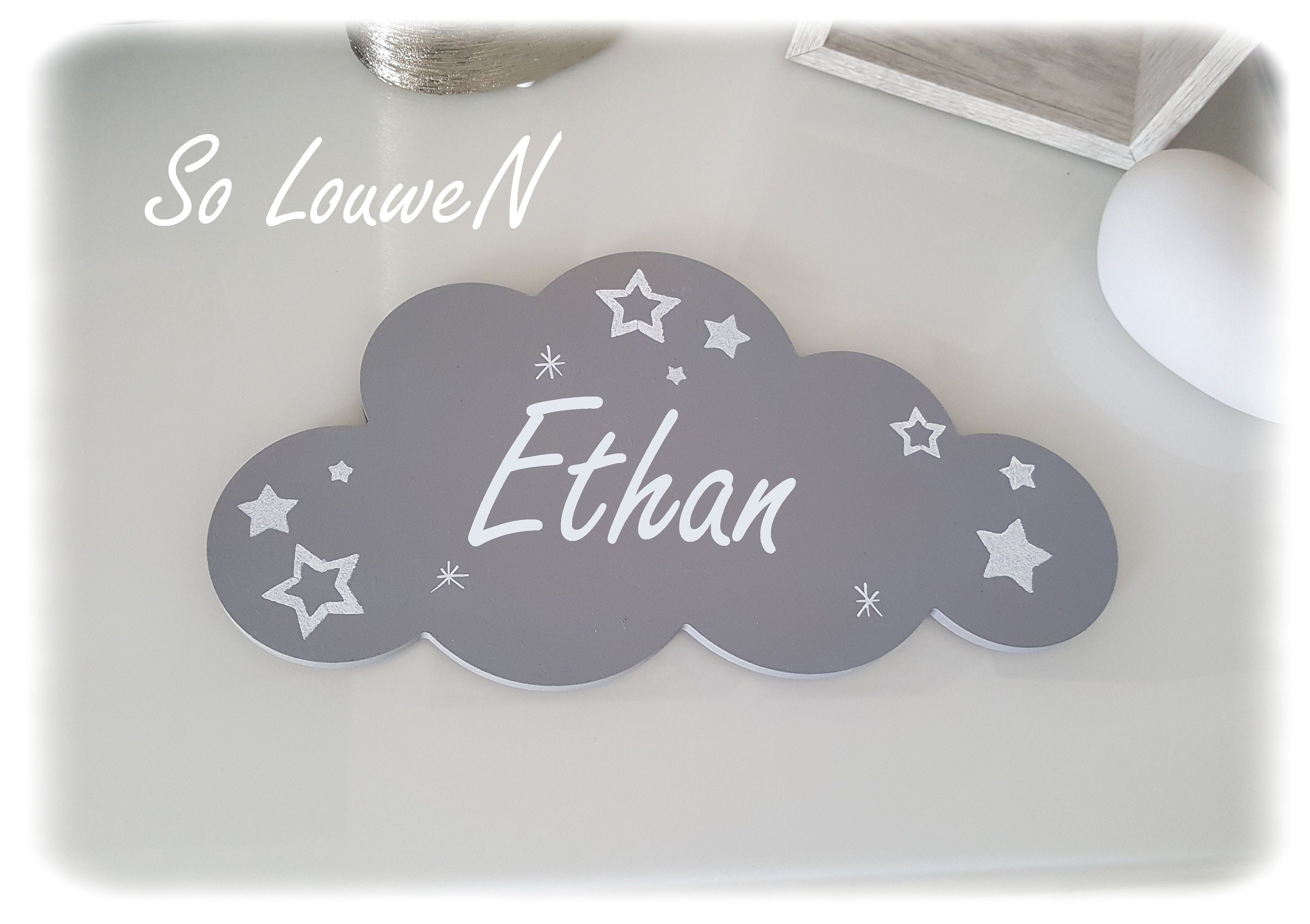 Sur Commande Plaque de Porte Chambre Enfant /Bébé Forme Nuage, Étoiles, Personnalisable, Prénom, Nai