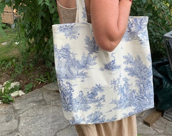 Sac fourre tout - grand tote bag - Toile de Jouy