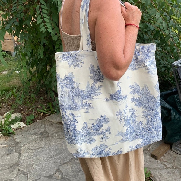 Sac fourre tout - grand tote bag - Toile de Jouy