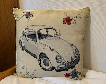 Housse de coussin coccinelle blanche