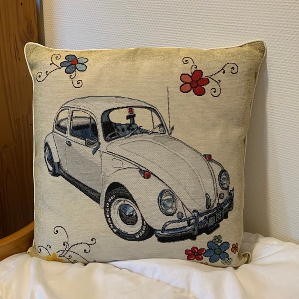 Housse de coussin coccinelle blanche