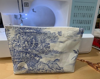 pochette zippée  toile de Jouy