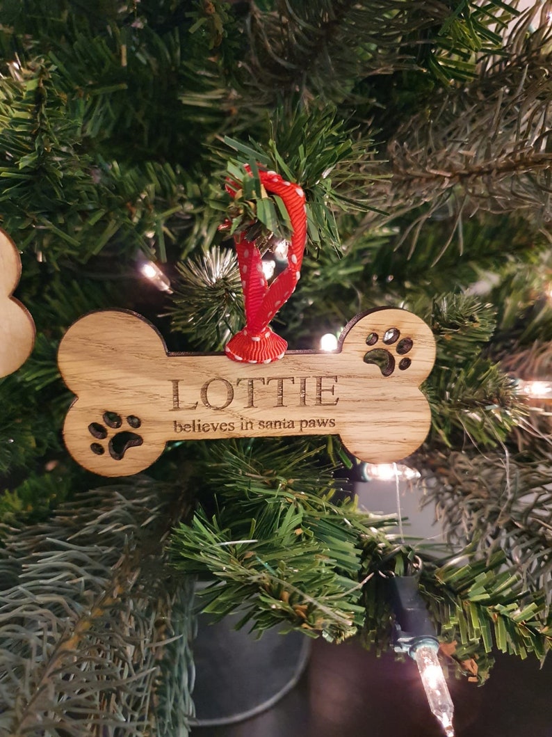 Personalised Christmas Tree Dog Bone Decoration Paw Print Etsy