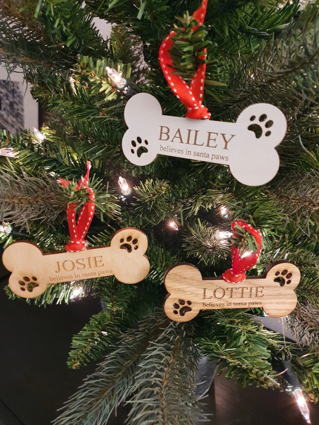 Personalised Christmas Tree Dog Bone Decoration Paw Print Etsy UK