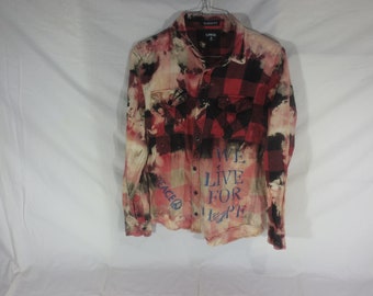 Carbon Classic Fit - We Live For Hope - Acid Washed Flannel L/S t-shirt - Size Small