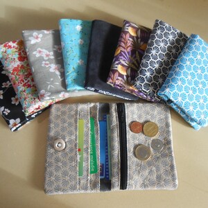 portefeuille femme avec poche zippée, porte monnaie, porte cartes, tissus japonais, cadeau, noël, anniversaire