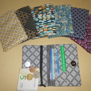 portefeuille femme avec poche zippée, porte monnaie, porte cartes, tissus japonais, cadeau, noël, anniversaire