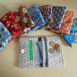 portefeuille femme avec poche zippée, porte monnaie, porte cartes, tissus japonais, cadeau, anniversaire