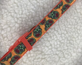Medium Green Skulls Dog Collar